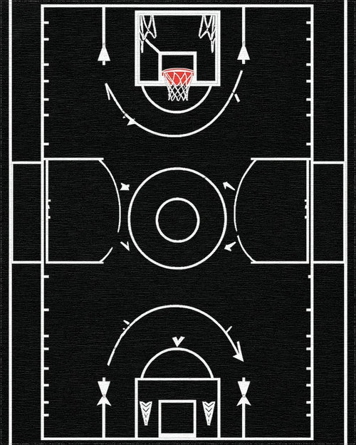 Abstract Basketball Court Strategy Diagram Rug - Cutout View