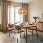 Abstract Beige Layered Symmetrical Shapes Rug - Dining Room View