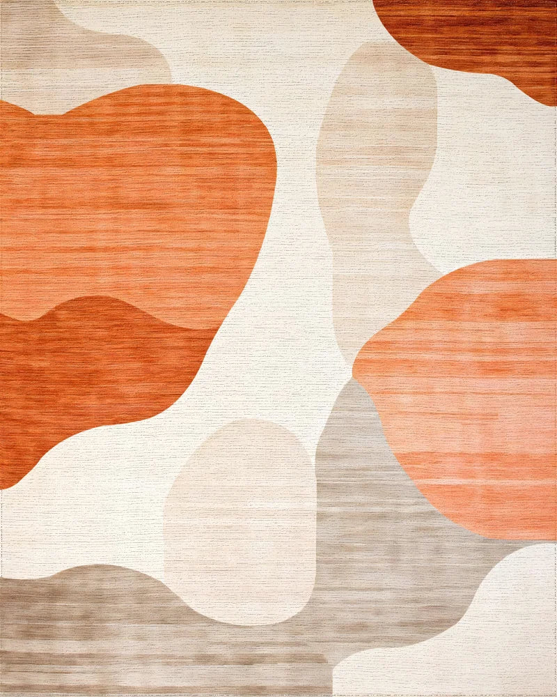 Abstract Beige Orange Shapes Rug