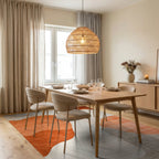 Abstract Beige Orange Shapes Rug - Dining Room View