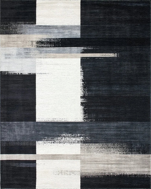 Abstract Black White Geometric Blocks Rug - Cutout View