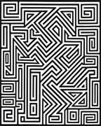 Abstract Black White Maze Lines Rug - Cutout View