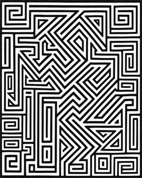 Abstract Black White Maze Lines Rug - Cutout View