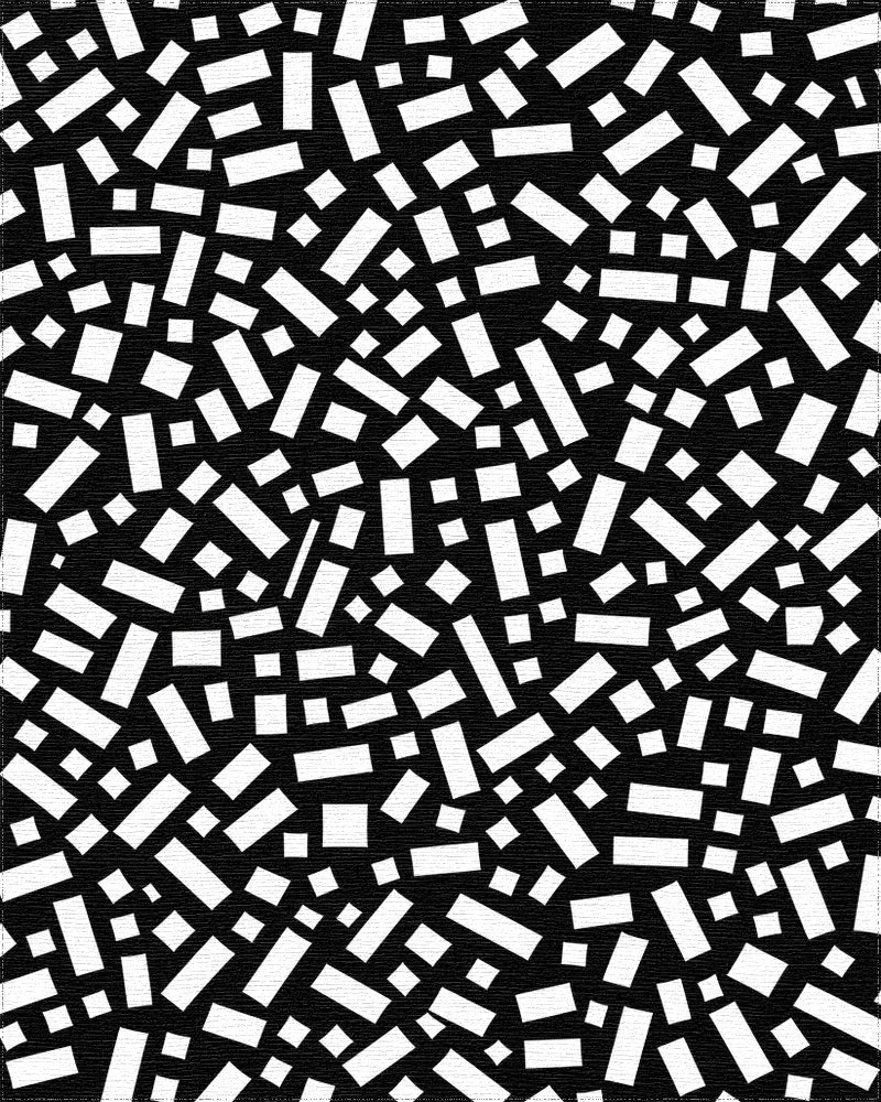 Abstract Black White Rectangular Pattern Rug - Cutout View
