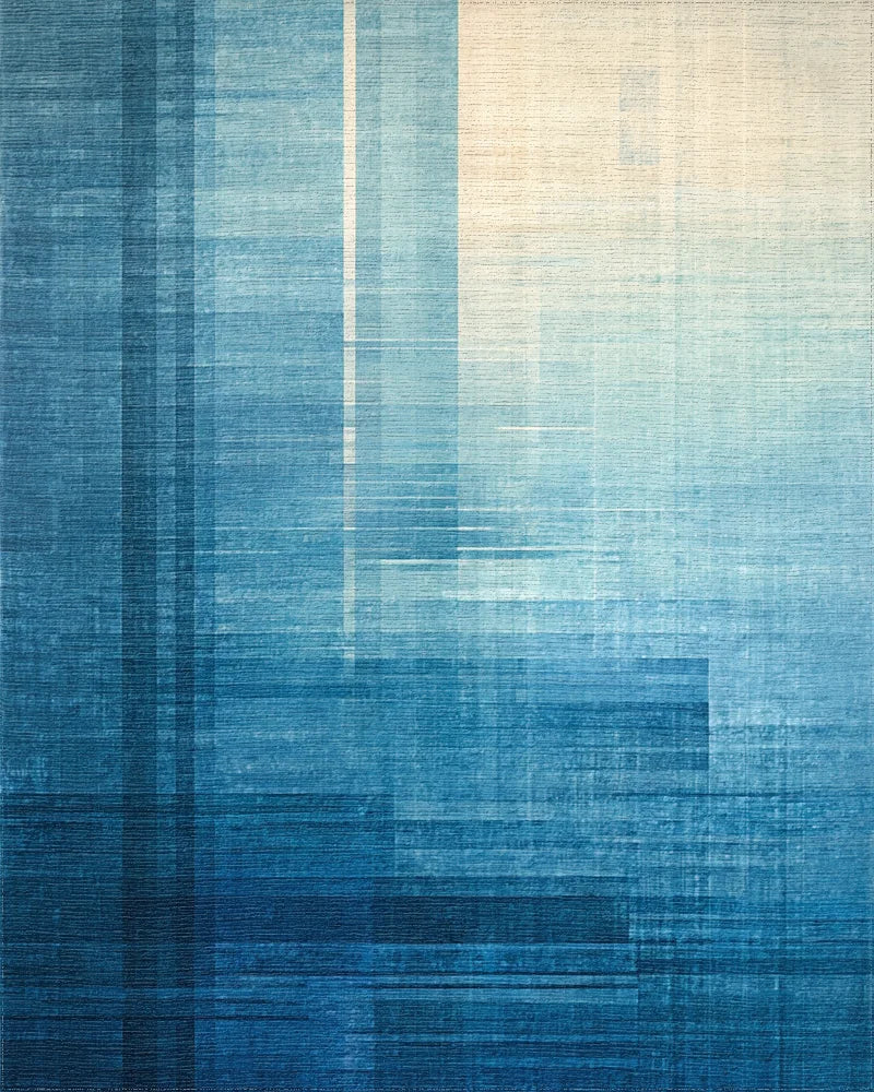 Abstract Blue Geometric Gradient Rug - Cutout View