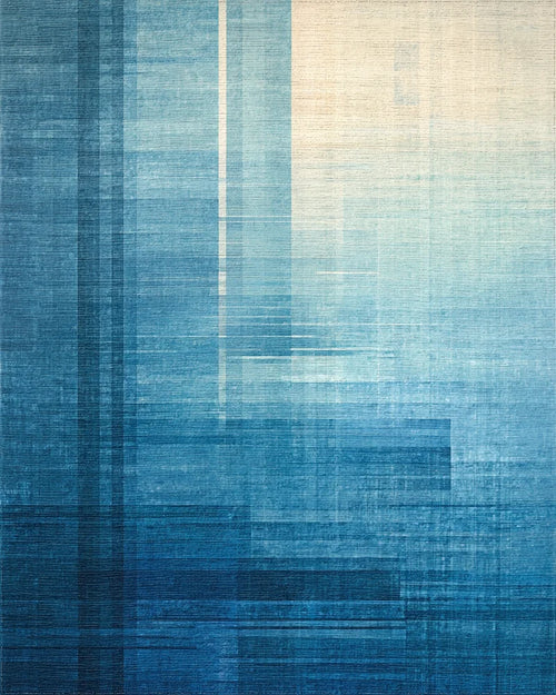Abstract Blue Geometric Gradient Rug - Cutout View