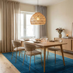 Abstract Blue Geometric Gradient Rug Dining Room View