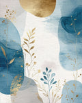 Abstract Blue Gold Leaf Watercolor Rug - Cutout View