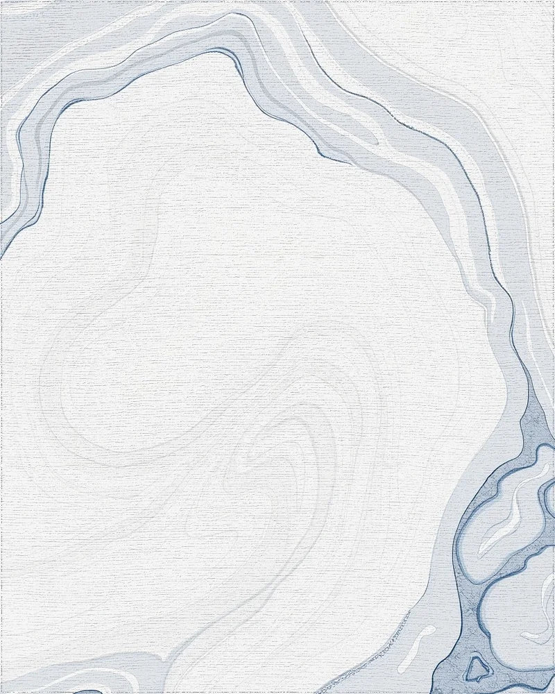 Abstract Blue Marble Swirl Design Rug - Cutout View