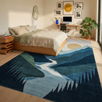 Abstract Blue Mountain Sunset Tapestry Rug - Bedroom View