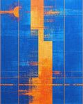 Abstract Blue Orange Sun Rectangles Rug - Cutout View