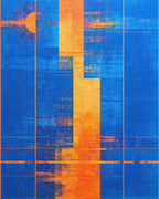 Abstract Blue Orange Sun Rectangles Rug - Cutout View