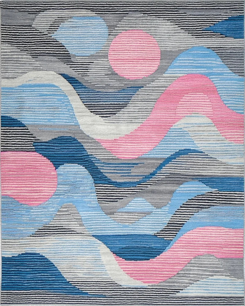 Abstract Blue Pink Wave Rug - Cutout View
