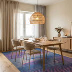 Abstract Blue Pink Wave Stripes Rug - Dining Room View
