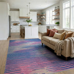 Abstract Blue Pink Wave Stripes Rug - Living Room View