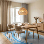 Abstract Blue Swirl Flow Rug Dining Room View