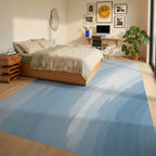 Abstract Blue White Brush Strokes Rug Bedroom View