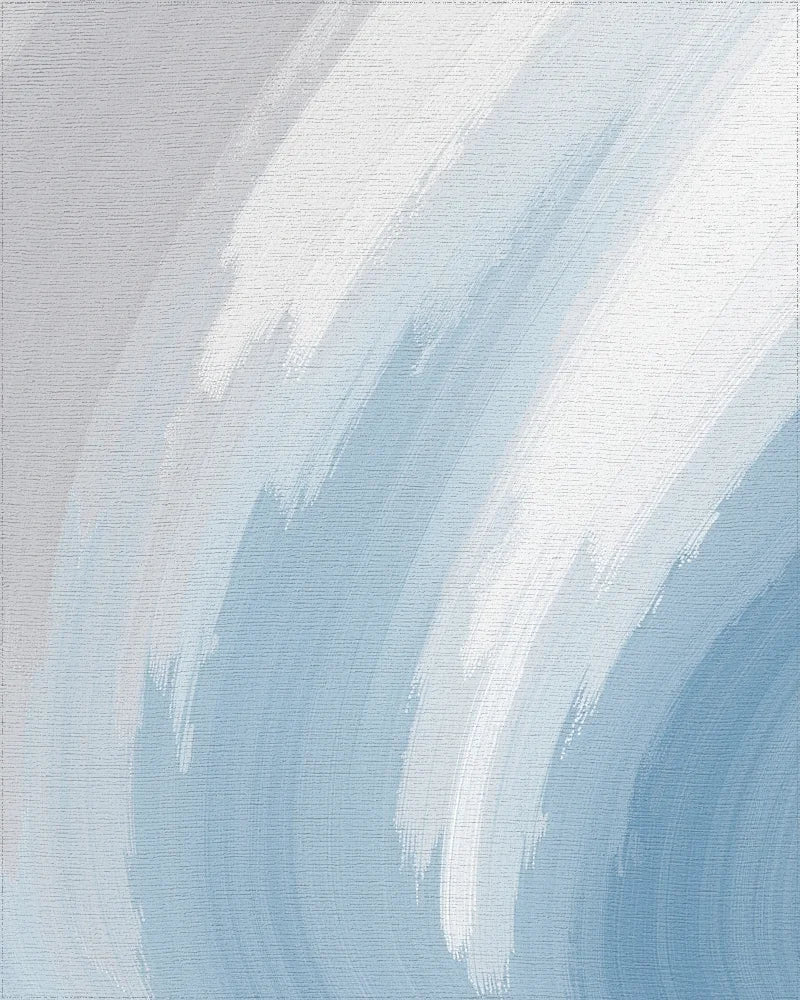 Abstract Blue White Brush Strokes Rug - Cutout View