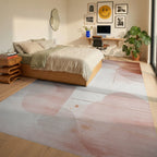 Abstract Blush Geometric Watercolor Burst Rug - Bedroom View