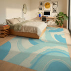 Abstract Brush Stroke Light Blue Design Rug Bedroom View