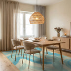 Abstract Brush Stroke Light Blue Design Rug Dining Room View