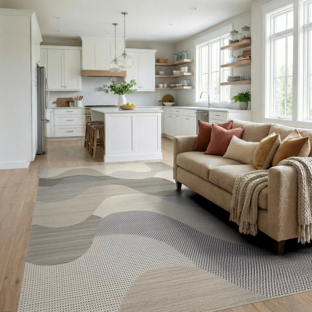 Abstract Cool Tones Wave Form Rug - Living Room View