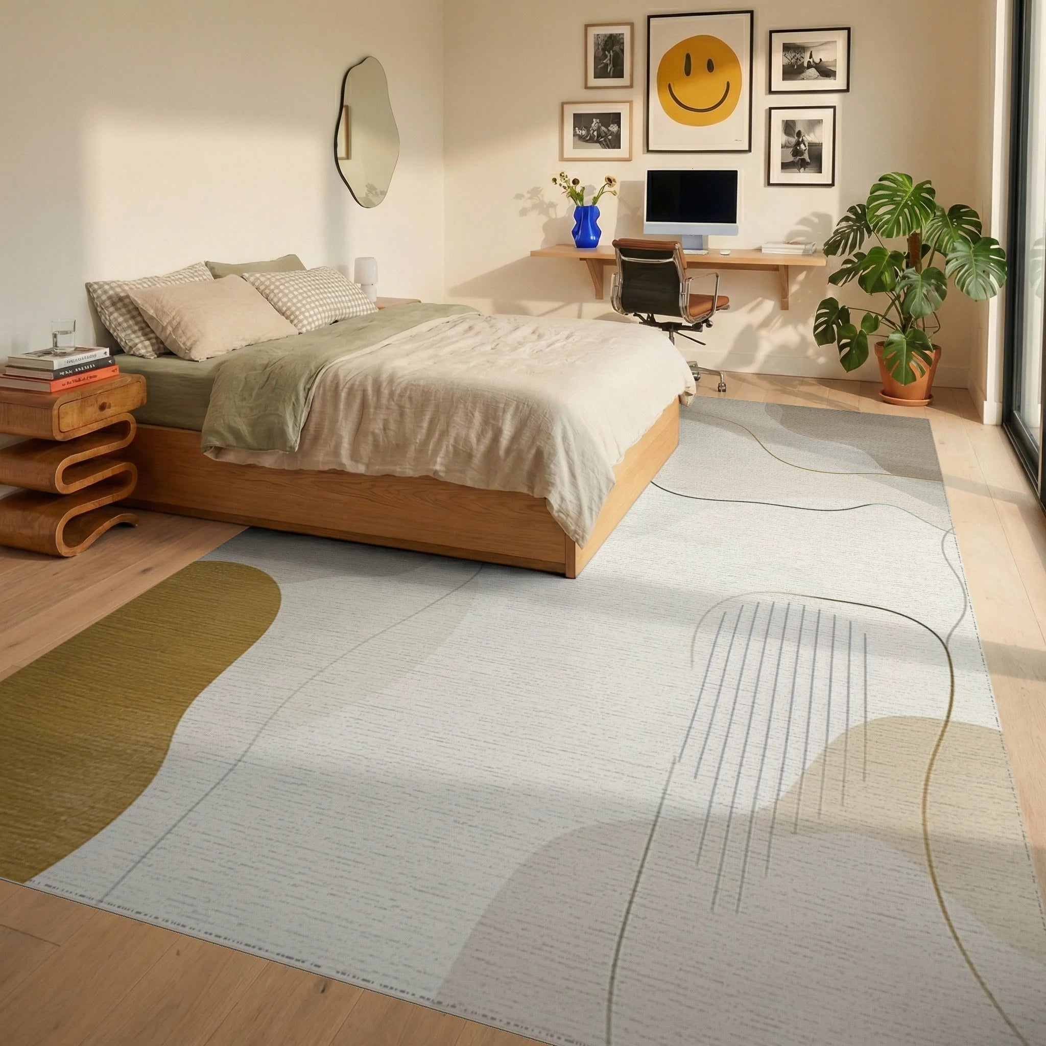 Abstract Earth Tones Organic Shapes Rug Bedroom View