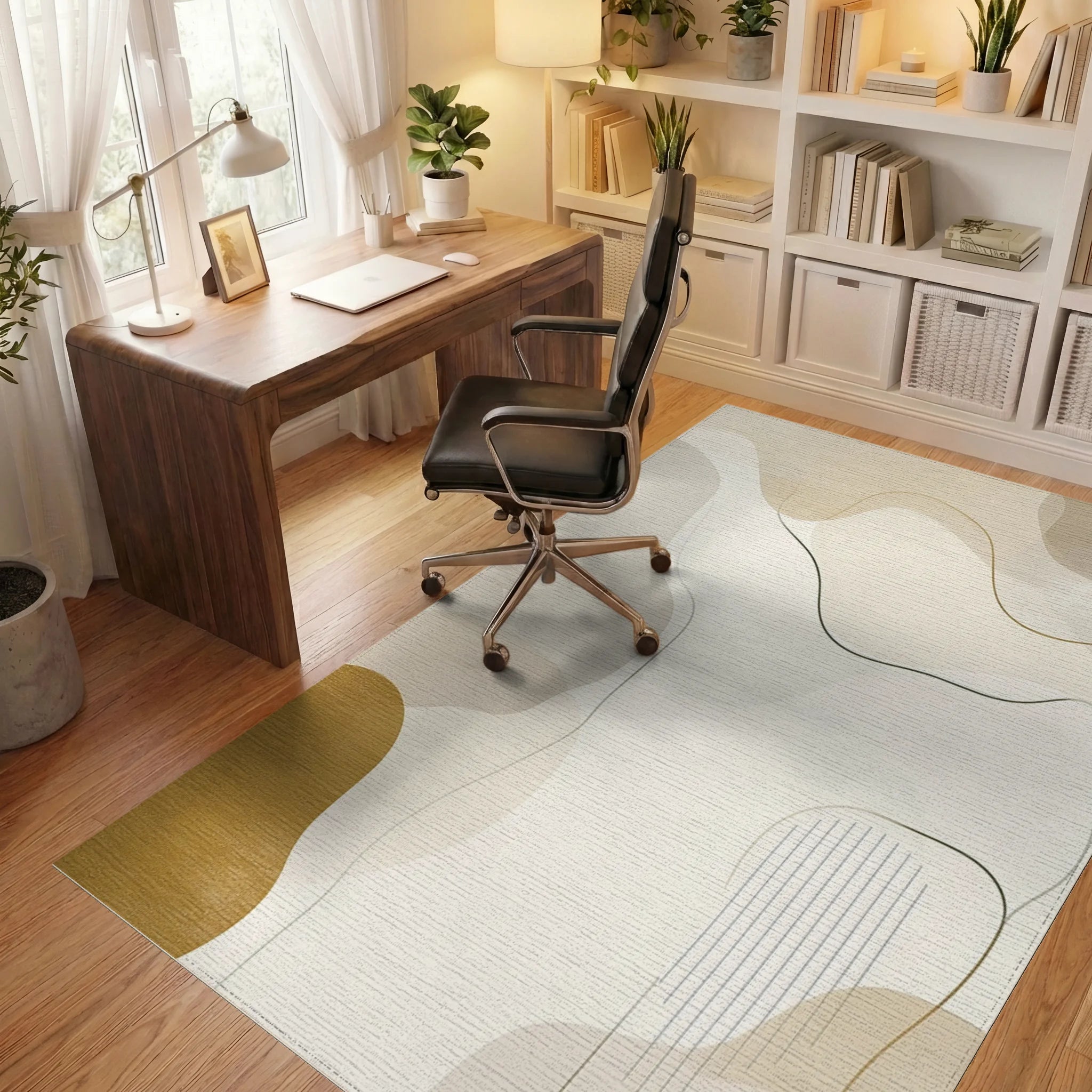 Abstract Earth Tones Organic Shapes Rug Office View