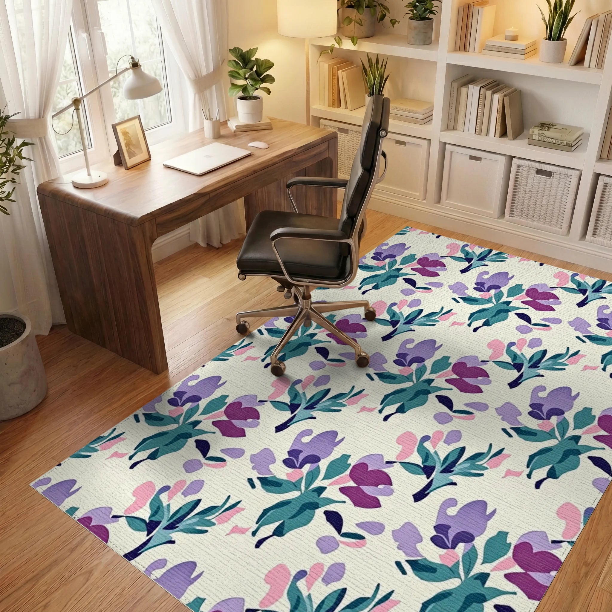Abstract Floral Garden Pattern Rug Office View