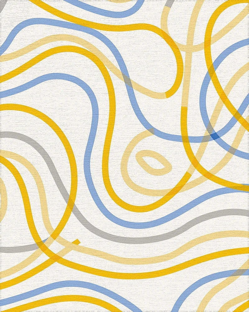 Abstract Flowing Lines Blue Yellow Rug - Cutout View