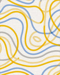 Abstract Flowing Lines Blue Yellow Rug - Cutout View