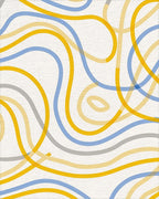 Abstract Flowing Lines Blue Yellow Rug - Cutout View