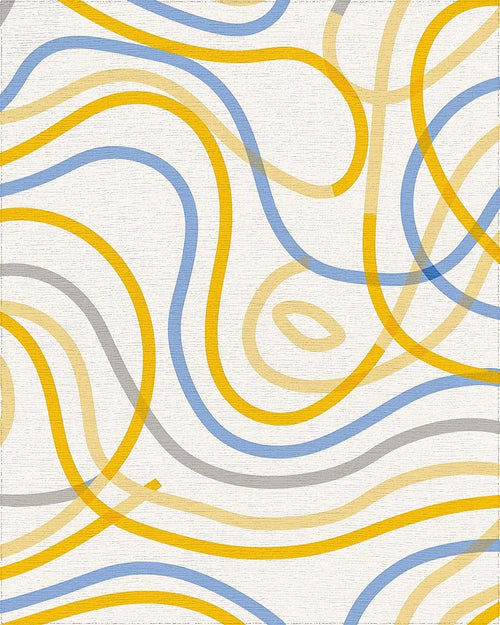Abstract Flowing Lines Blue Yellow Rug - Cutout View