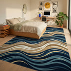 Abstract Flowing Ocean Waves Rug Bedroom View