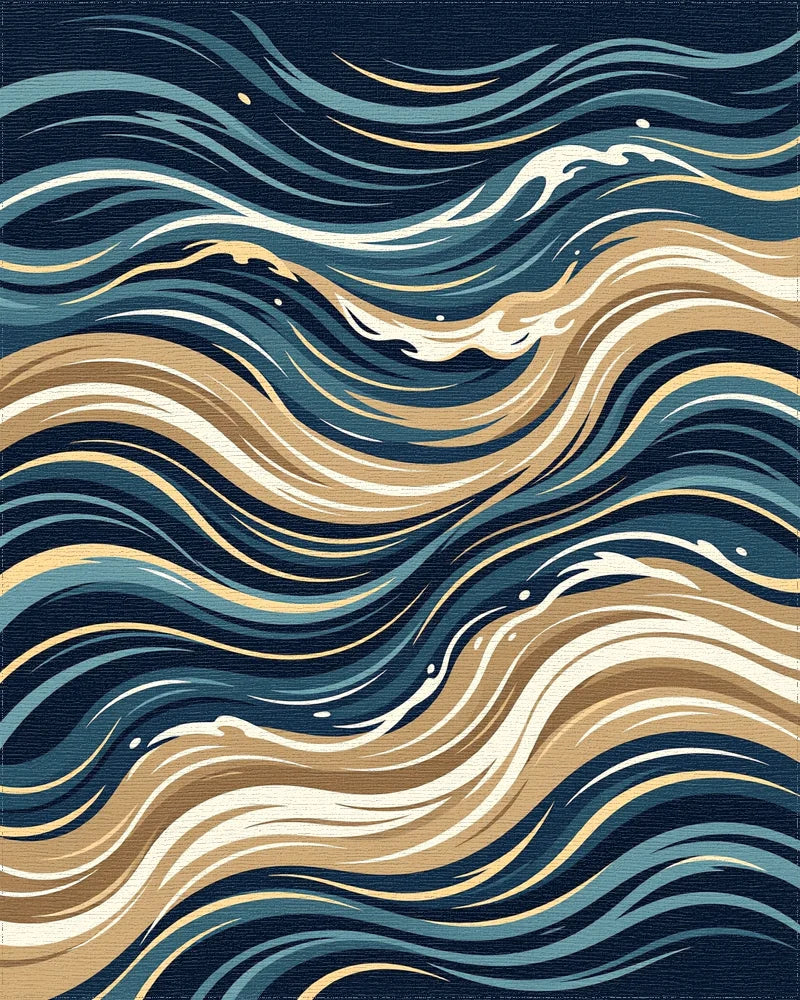 Abstract Flowing Ocean Waves Rug - Cutout View