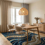 Abstract Flowing Ocean Waves Rug Dining Room View