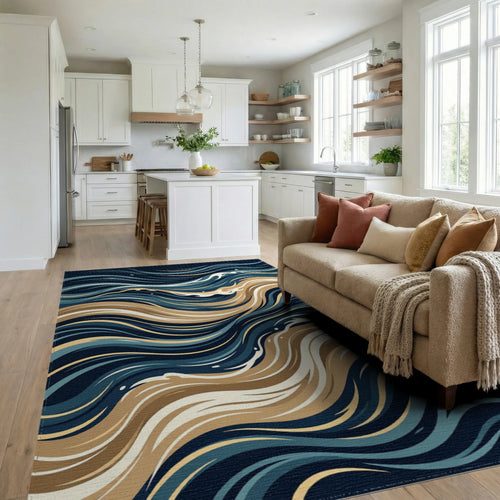 Abstract Flowing Ocean Waves Rug Living Room View