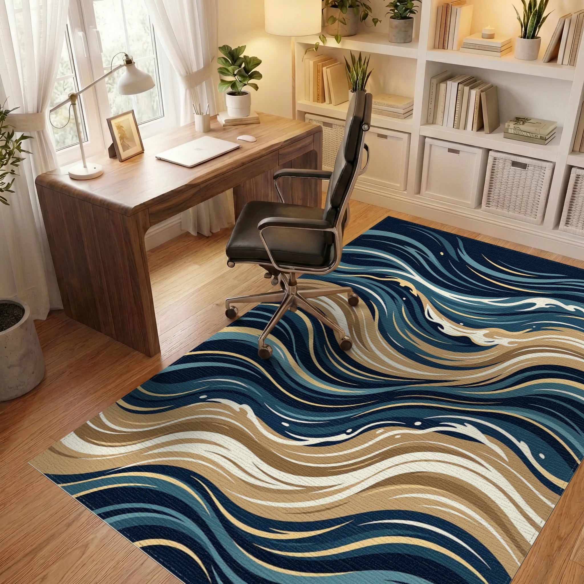 Abstract Flowing Ocean Waves Rug Office View