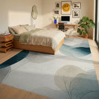 Abstract Flowing Watercolor Gold Accents Rug Bedroom View