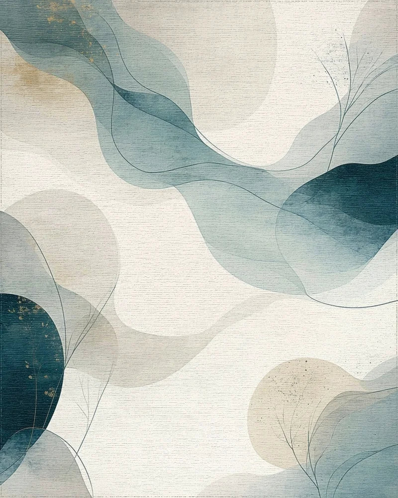 Abstract Flowing Watercolor Gold Accents Rug - Cutout View