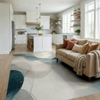 Abstract Flowing Watercolor Gold Accents Rug Living Room View