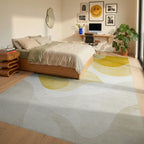 Abstract Flowing Yellow White Waves Rug - Bedroom View