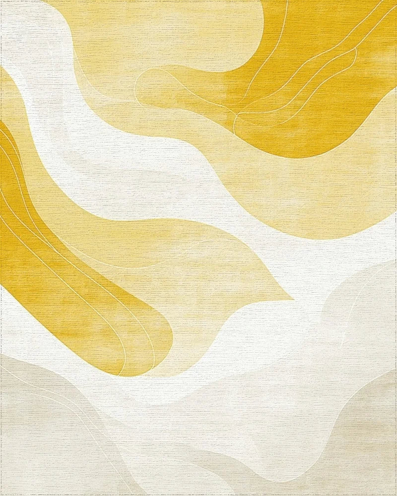 Abstract Flowing Yellow White Waves Rug - Cutout View