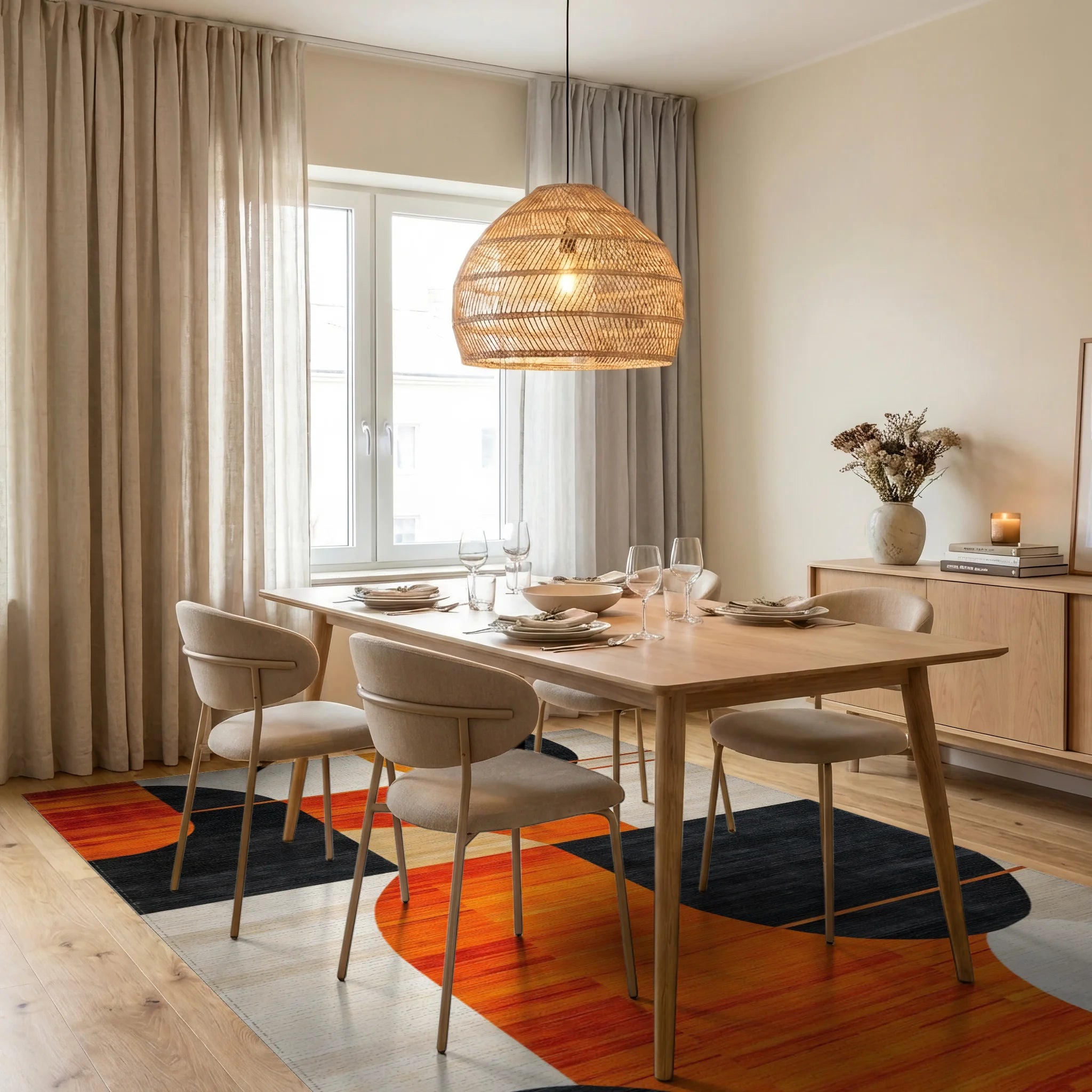 Abstract Geometric Circles Rug - Dining Room View