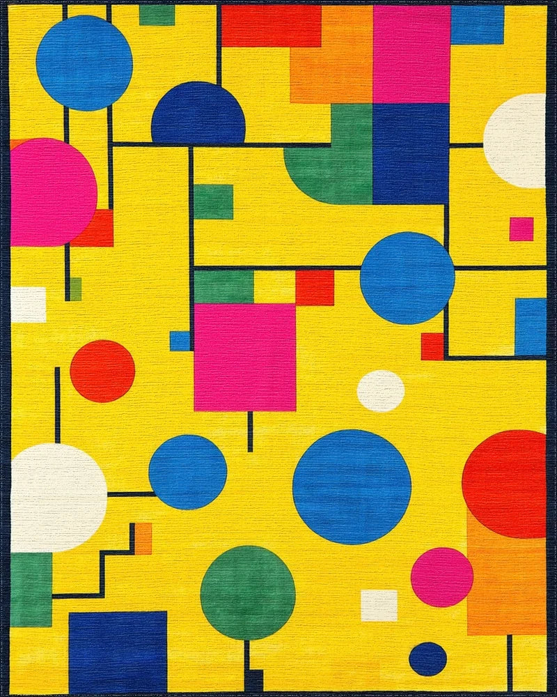 Abstract Geometric Colorful Circles Rug - Cutout View