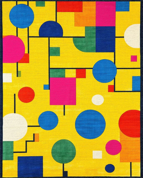 Abstract Geometric Colorful Circles Rug - Cutout View