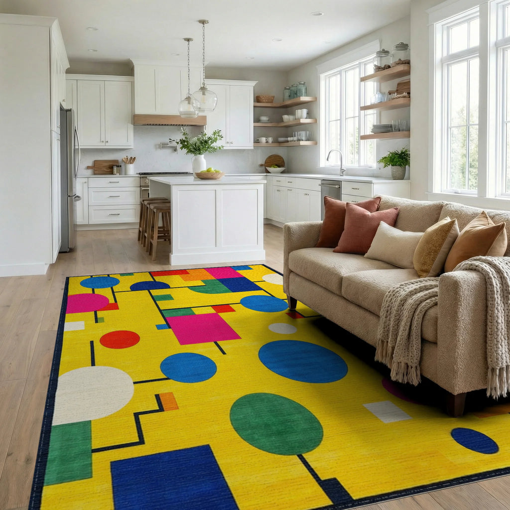 Abstract Geometric Colorful Circles Rug - Living Room View