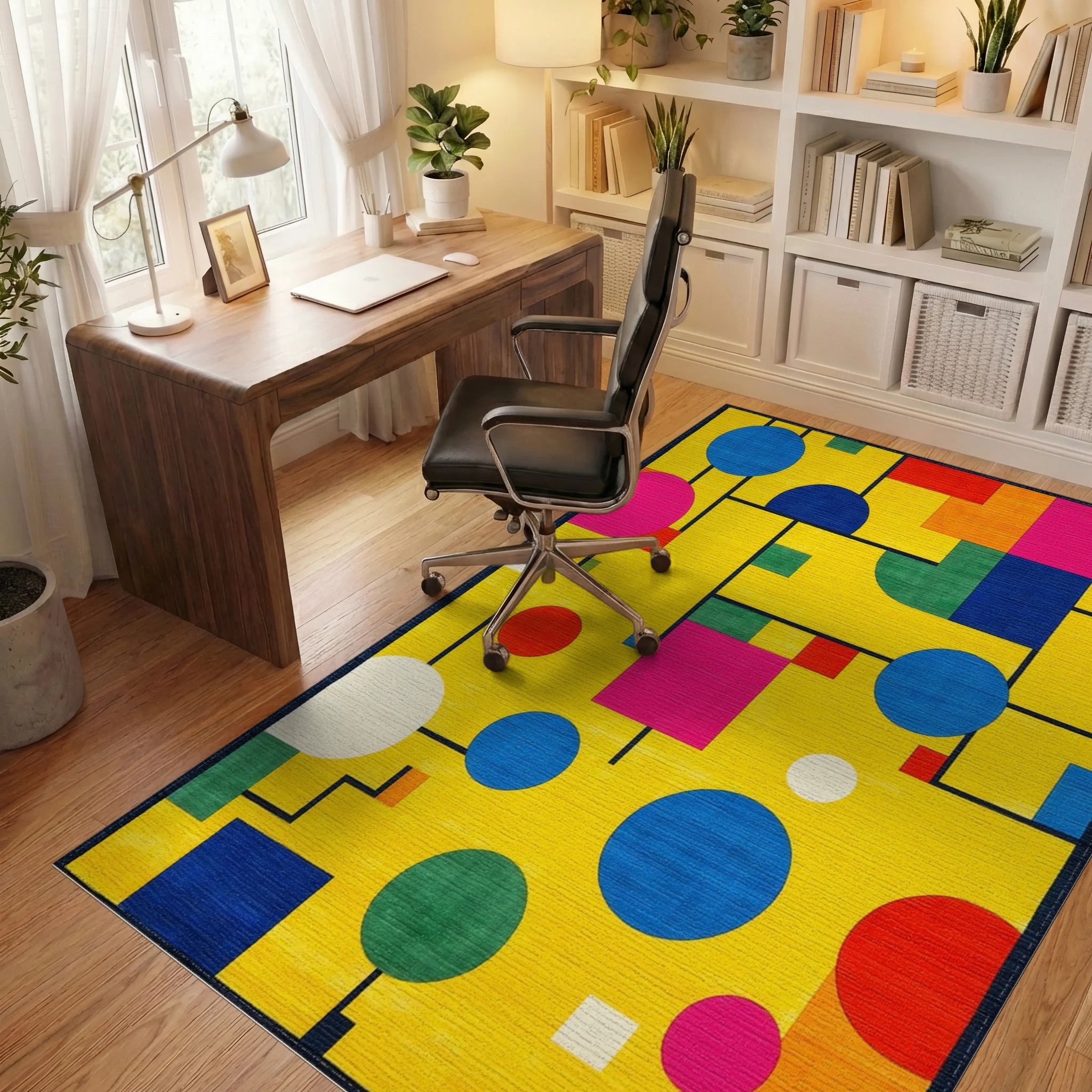 Abstract Geometric Colorful Circles Rug - Office View