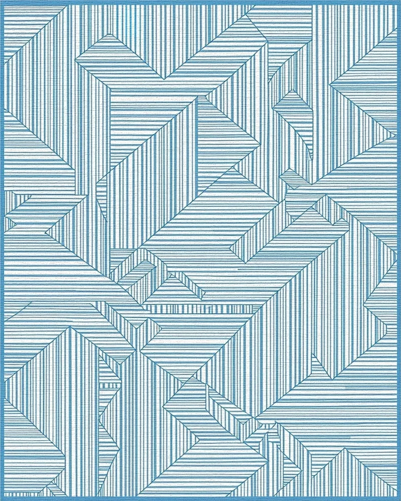 Abstract Geometric Lines Indigo Design Rug - Cutout View