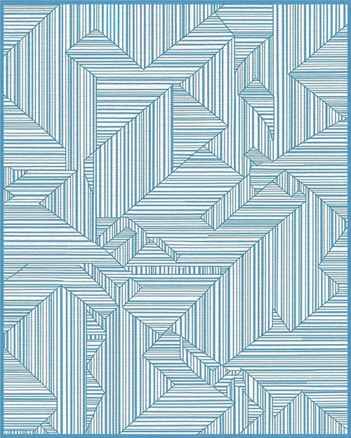 Abstract Geometric Lines Indigo Design Rug - Cutout View